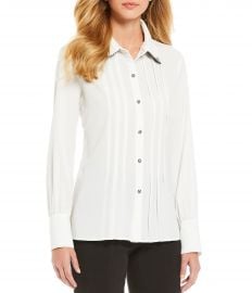 Georgette Double Collar Houndstooth Print Blouse by Karl Lagerfeld Pari at Dillards