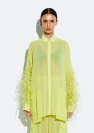 Georgette Oversized Shirt With Feathers in Lime Yellow and Green LAPOINTE at Lapointe