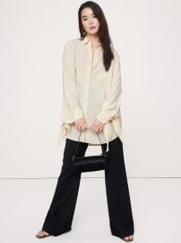 Georgette Tie Cuff Shirt in Stone Twill Beige at Banana Republic