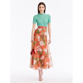 Geranium Silk Chiffon Maxi Skirt Pants Skirts Oscar de la Renta WHITESIENNA Oscar de la Renta at Oscar de la Renta