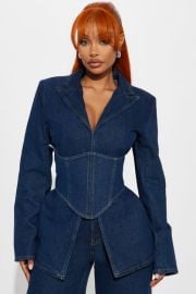 Get Down To Business Corseted Denim Blazer Jacket - Dark Wash Fashion Nova at Fashion Nova