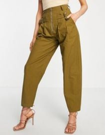 Ghospell high waist peg leg pants in olive at ASOS