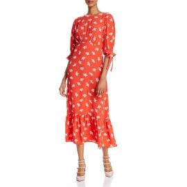 Ghost London Womens Fleurette Crepe Tie Sleeves Midi Dress Red at Walmart