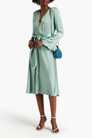 Ghost Meryl Satin Button Dress in Jade Green at The Outnet