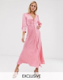 Ghost exclusive maddison button front satin midi dress at ASOS