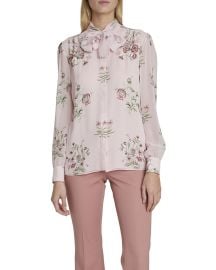 Giambattista Valli Floral-Print Neck-Tie Silk Georgette Blouse at Neiman Marcus