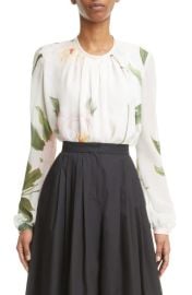 Giambattista Valli Peony Print Gathered Silk Georgette Blouse at Nordstrom