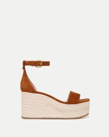 Gianna Raffia Wedge Heel Suede Strap Sandal at Veronica Beard