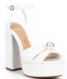 Gianni Bini Kemara Two Open Toe Embellished Pearl Studded Platform Sandals Dillardx27s at Dillards