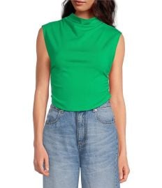 Gianni Bini Knit Mock Neck Cap Sleeve Crop Top in Kelly Green at Dillards