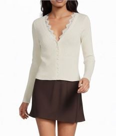 Gianni Bini Lace Detail V-Neck Long Sleeve Sweater Cardigan Dillardx27s at Dillards