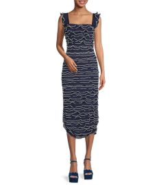 Gianni Bini x Venita Aspen Cleo Plisse Pearl Trim Sleeveless Midi Sheath Dress Dillardx27s at Dillards