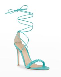 Gianvito Rossi 105mm Braided Napa Ankle-Tie Sandals at Neiman Marcus