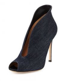 Gianvito Rossi Denim V-Neck Peep-Toe Bootie at Neiman Marcus