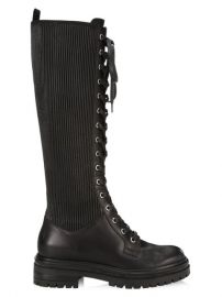 Gianvito Rossi Martis Tall Rib-Knit Leather Combat Boots  SaksFifthAvenue at Saks Fifth Avenue