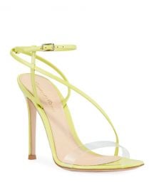 Gianvito Rossi Patent Clear-Strap Asymmetric Sandals at Neiman Marcus