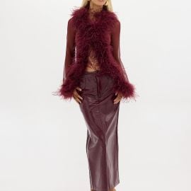Gigi Sheer Feather Blouse - Cherry at Bubish