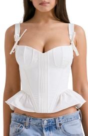 Gigou Bow Strap Peplum Corset Top at Nordstrom