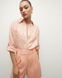 Gil Oversized Coral Button-Down Linen Shirt at Veronica Beard