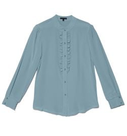 Gilber Gilmore Dark Skylight Gayle Ruffle Shirt in silk at Gilber Gilmore