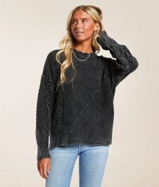 Gilded Intent Cable Knit Destructed Sweater - Women39s Sweaters in Washed Black Buckle at Buckle