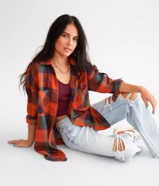 Gilded Intent Plaid Boyfriend Flannel Shirt - Women39s Shirts amp Blouses in Orange Buckle at Buckle