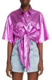 Giliggy Metallic Tie Front Cotton Shirt at Nordstrom