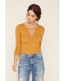 Contemporary Lace-Up V-Neck Top at Forever 21