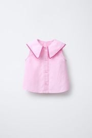Gingham and Wavy Trim Shirt in Pink at Zara