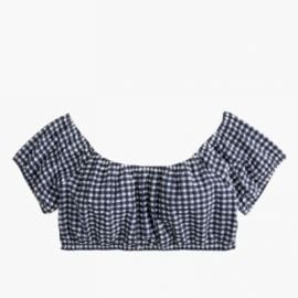 Gingham off-the-shoulder swim top at J. Crew