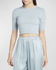 Giorgio Armani Crystal-Trim Cashmere Crop Top Blue at Neiman Marcus