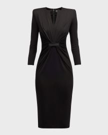 Giorgio Armani Draped Milano Stitch Midi Dress at Neiman Marcus