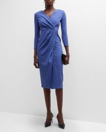 Giorgio Armani Draped Strong-Shoulder Jersey Midi Dress at Neiman Marcus