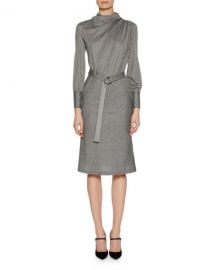 Giorgio Armani Long-Sleeve Belted Pinstriped Jersey Dress at Neiman Marcus