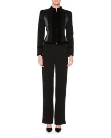 Giorgio Armani Zip-Front Fitted Combo Jacket   Flared Silk Cady Pants  Black at Neiman Marcus