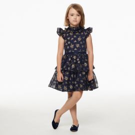 Girl Dark Marine Glitter Floral Glitter Floral Chiffon Dress by Janie and Jack at Janie and Jack