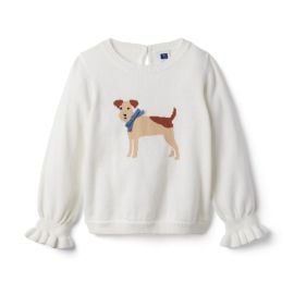 Girl Jet Ivory Ruffle Cuff Dog Sweater by Janie and Jack at Janie and Jack