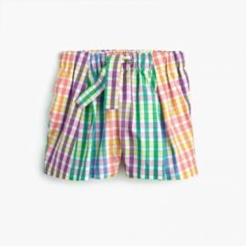 Girls  tie-waist pull-on short in rainbow check at J. Crew