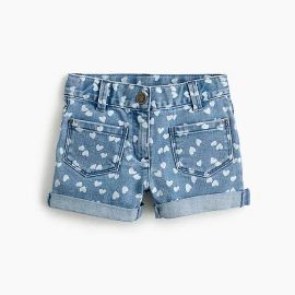 Girls\' patch-pocket stretch denim short in hearts at J. Crew