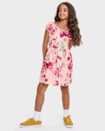 Girls Short Sleeve Floral Print Smocked Dress - PINK The Childrenx27s Place at The Childrens Place