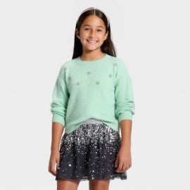 Girlsx27 Embellished Pullover Sweater - Cat amp Jack Mint Green S Target at Target