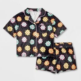 Girlsx27 Short Sleeve Button Up Pajama Set - Art Class Neon Rainbowblack M Target at Target