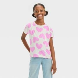 Girlsx27 Short Sleeve Heart T-shirt - Cat amp Jack Creamlavender M Target at Target