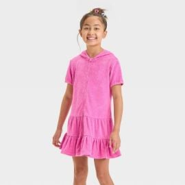 Girlsx27 Solid Short Sleeve Cover Up Dress - Cat amp Jack Pink L Target at Target