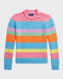 Girlx27s Striped Roll-Neck Cotton Sweater at Neiman Marcus