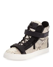 Giuseppe Zanotti Menx27s Snake-Print High-Top Sneaker Natural Neiman Marcus at Neiman Marcus