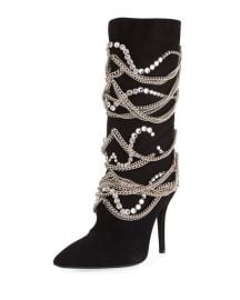 Giuseppe Zanotti Suede Mid-Calf Boot with Chain Detail at Neiman Marcus