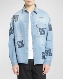 Givenchy 4G Embroidered Denim Sport Shirt at Neiman Marcus