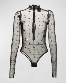 Givenchy 4G Jacquard Mock Neck Sheer Bodysuit at Neiman Marcus