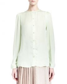 Givenchy Collarless Silk Charmeuse Blouse Pale Green at Neiman Marcus